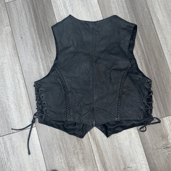 Extreme Biker USA Black Leather Motorcycle Vest LV221 Womens Large - Picture 4 of 7